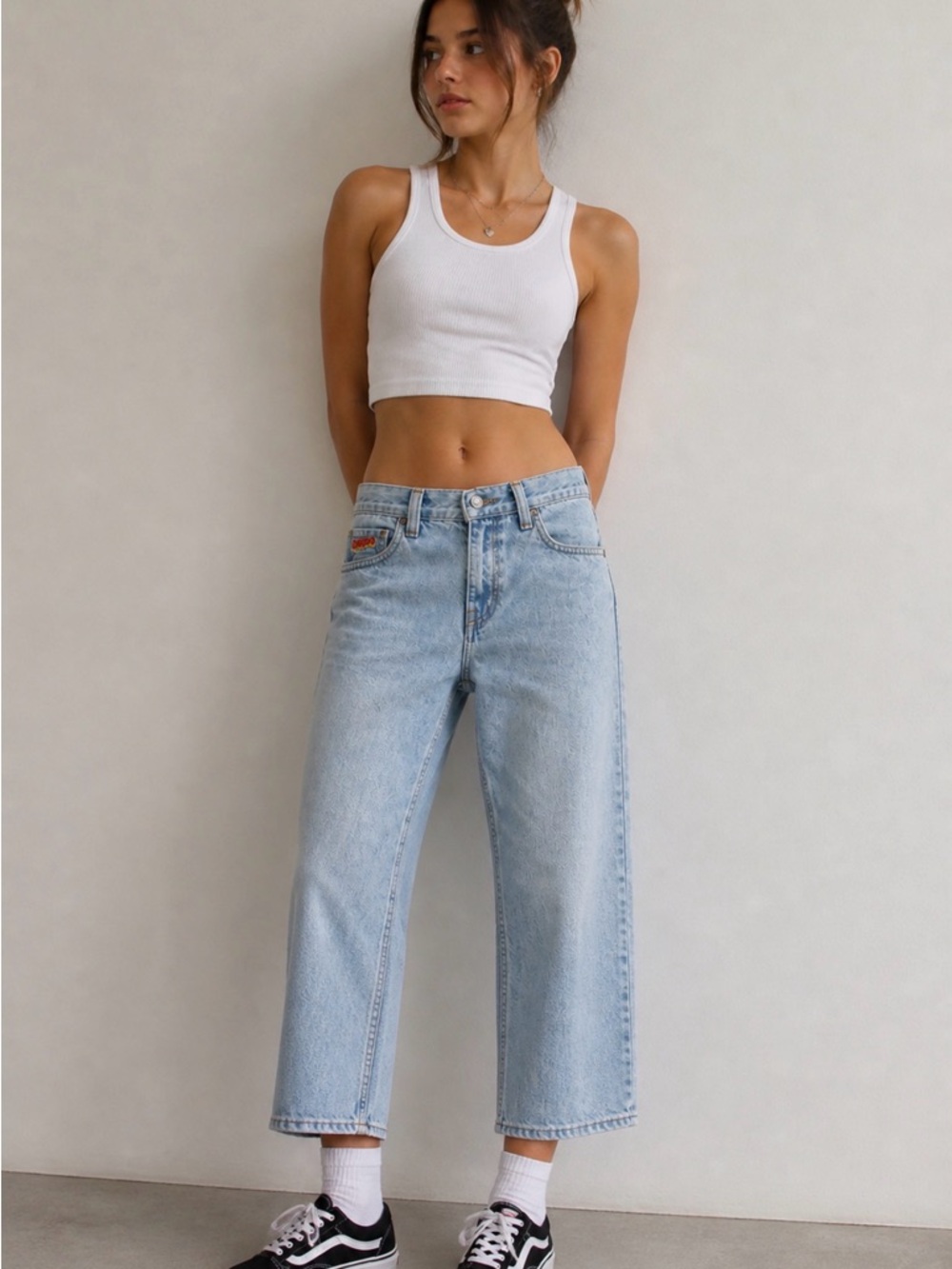 Empyre Light Wash Cropped Wide Leg Skate Jeans Size 24 Y2K